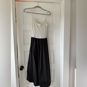 Striped White & Black Spaghetti Strap Maxi Dress
